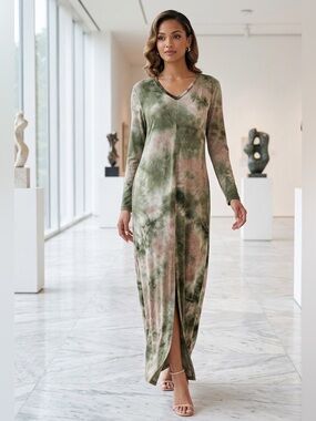 Rouge Collection Tie-Dye Long Sleeve Maxi Dress - Size 1X